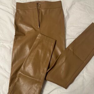 Babaton Tan Faux Leather Trousers
